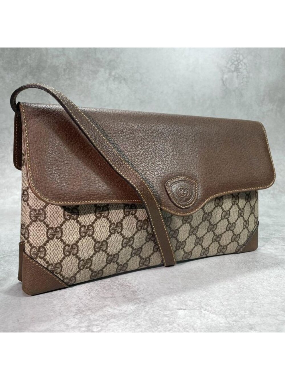 Gucci GG Shoulder Bag Brown Beige Leather